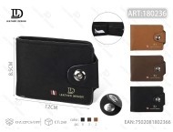 Portafoglio da uomo in vera pelle con chiusura a bottone singolo, stile minimalista corto, set con confezione regalo - Product Image 1