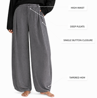 Pantalon plissé taille haute en coton à jambes larges pour femme, anti-plis, décontracté, pour le quotidien