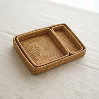 Ensemble de 3 plateaux de service en rotin tressé, écologiques, multifonctionnels, empilables, organisateurs de table pour cuisine et salon, vente en gros OEM