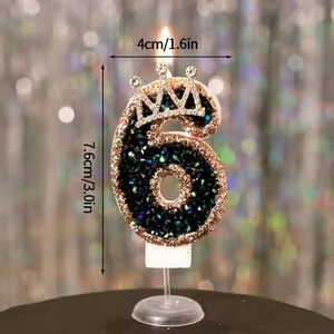Bougie numérique en forme de couronne noire et dorée avec strass scintillants, décorations pour gâteaux de fête d'anniversaire, de <span class=keywords><strong>mariage</strong></span>, de commémoration - Product Image 6