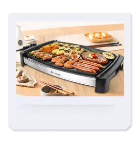 Table Top Electric Flat Plate Cast Iron Electric Griddle Teppanyaki Grill Smokeless Pan Fryer Multi Cooker Heat Control