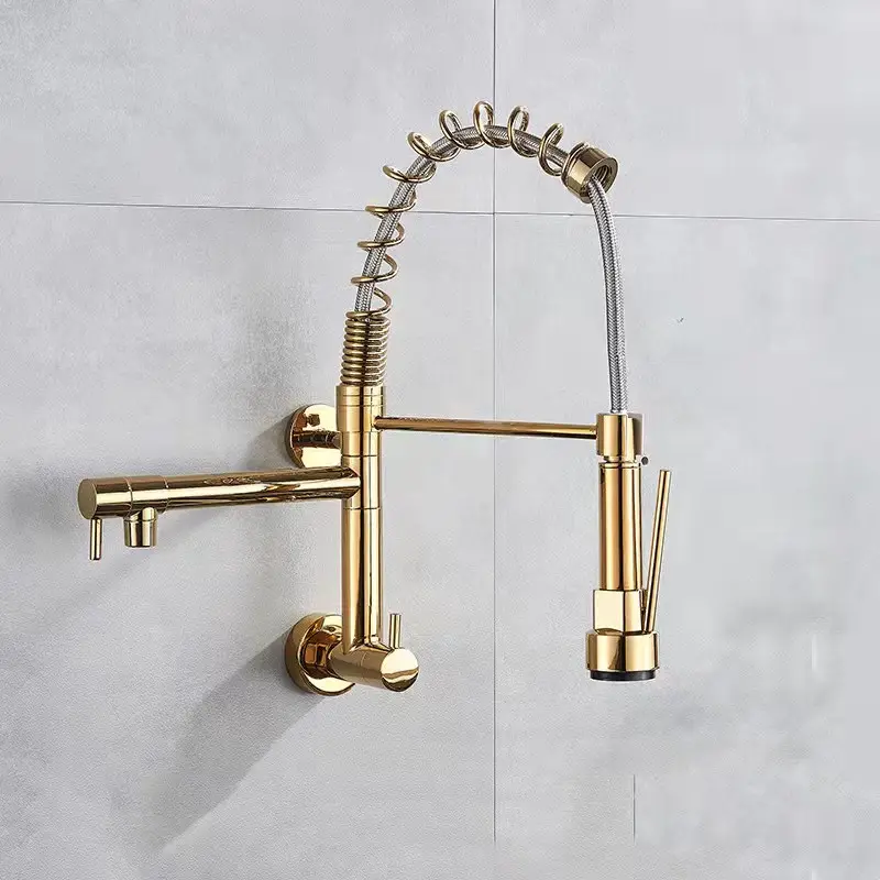 2021 New Luxury Wall Mount Kitchen Sink Faucet Pull Down Spring Spray Head Single Hole Faucet Mixer