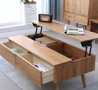 Dalle de bois placage de chêne ornement 2 places Table d'angle rotin multifonctionnel Table basse élévatrice ensemble à manger