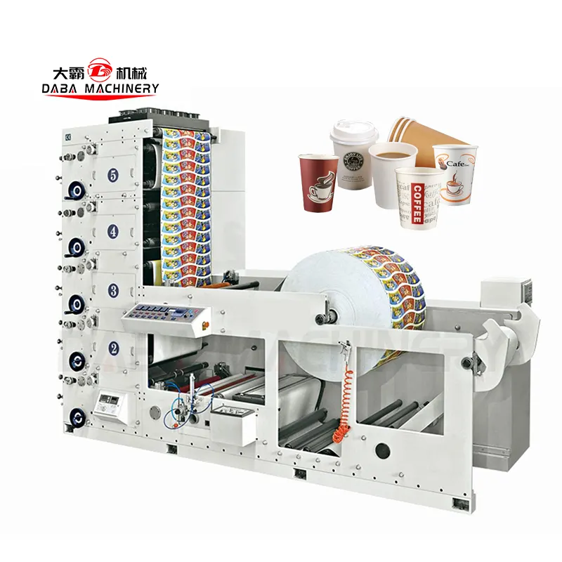 4 Farben 6 Farben Pappbecher Lüfter Druckmaschine Papier Kaffeetasse Etikett Flexo Maschine