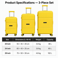Desain Panel Tengah Koper Keras ABS Warna Kuning Cerah, Koper Troli Perjalanan dengan Roda Spinner, Grosir Pabrik OEM