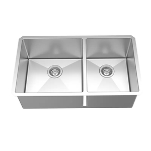Évier de cuisine domestique durable en acier inoxydable brossé SUS304, à double bac carré, encastré, profond et sur mesure - Product Image 3
