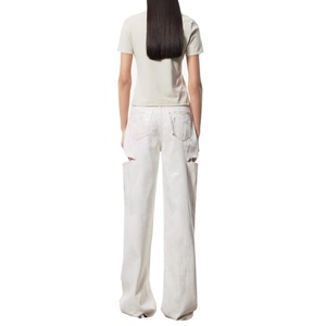 Nueva Llegada: Jeans de Pierna Ancha de Cintura Baja con Efecto Desgastado Plateado, Transpirables, Teñido con Efecto Sucio, Bolsillos Rectos, Decoración con Remaches, Primavera - Product Image 3