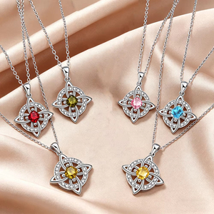 Delicado Collar con Colgante de Piedra de Nacimiento 5A, Collar con Nudo Celta de Bruja Mágica de Circonia <span class=keywords><strong>para</strong></span> Mujer, Amuleto de Buena <span class=keywords><strong>Suerte</strong></span>, Joyería de Protección - Product Image 3