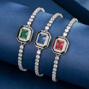 Wholesale Toderi Jewelry Eco-friendly <b>Copper</b> 6*8MM Multicolor Zircon Square Chain Bracelet Femme for Elegant Daily Wear - Product Image 3