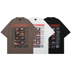 Moda de alta calidad al por mayor nuevo estilo de la calle Cool Retro marca lavado estampado de manga corta Camiseta de los hombres - Product Image 1