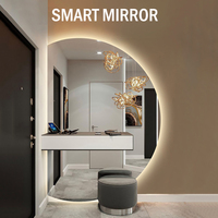 Espejo de Maquillaje Inteligente con Forma de Semicírculo, Espejo de Baño Inteligente con Pantalla Táctil para Hotel