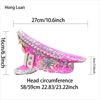 Casquettes de fête en gros, 3 MOQ, rose vif, à sequins, style chapeau de capitaine, avec couronne de perles et strass, pour enterrement de vie de jeune fille, mariage, plage et extérieur
