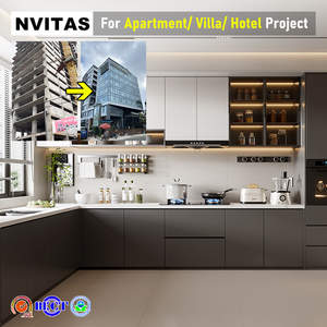 خزائن مطبخ خشبية حديثة من NVITAS، مجموعة خزائن مطبخ من الخشب الرقائقي، خزائن مطبخ من الخشب الصلب للفنادق والشقق والفلل - Product Image 1