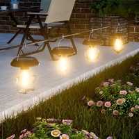 LEDORA Lampe suspendue vintage solaire en aluminium noir, petites ampoules LED Edison, étanche IP65, télécommande, camping en plein air