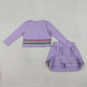 Ensemble 2 pièces pour petites filles Mardi Gras : Haut court en coton et élasthanne, short jupe doublé respirant, tenue brillante pour sœurs - Product Image 2