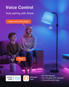 Lampe sur pied en tissu minimaliste noire <span class=keywords><strong>avec</strong></span> lumière ambiante RGB à luminosité réglable en continu, 1200lm, changement de couleur RGB - Product Image 4