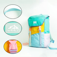 Mochila Ecológica con Cordón Ajustable y Bloques de Color, Compartimento Espacioso, para Senderismo Diario y Deportes, Libre de PFC