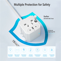 Adaptateur de voyage avec multiprise EU, câble de 1,5 m, prise universelle tout-en-un 10A pour les voyages internationaux, indispensable