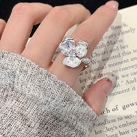 Koreanische Mode Exquisiter Blumenring Simulierte Perlen Elastisch Verstellbarer Damen-Schmuck Geschenk