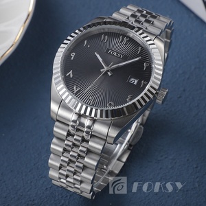 Orologio di Lusso da <span class=keywords><strong>Uomo</strong></span> Foksy dal Design Unico con Numeri Arabi, Cinturino in Acciaio Inossidabile Larghezza 20mm, Quadrante 40mm, al Quarzo con Giorno e Data - Product Image 5
