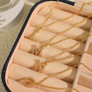 Oujia Jewelry Letter Pendant Necklace <b>Titanium</b> Steel Plated Zircon Women's Fashion Jewelry Stylish Commute Necklaces - Product Image 1