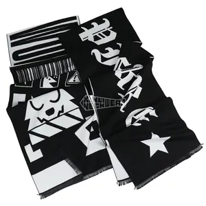 Mens Soft Warm Winter Woven Long Scarves Art Animal Scarf Viscose Black And White Custom Pattern