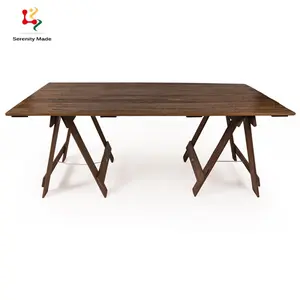 Event fit out 8 seater folding outdoor pine wooden white party wedding trestle dining tables