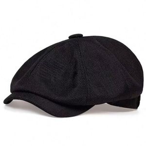 <b>Mens</b> 8 Panel Wool Blend Newsboy <b>Flat</b> Herringbone Tweed Hat Classic Vintage Cotton Ivy Cabbie Gatsby Driving Hats Beret <b>Cap</b> - Product Image 4