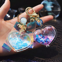 2025 nouveau mignon acrylique porte-clés porte-clés anneau huile flottant bulle boba sables mouvants coeur liquide porte-clés