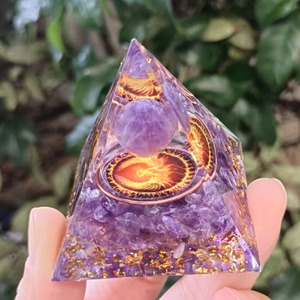 Pirámide de Cristal Kogiya, Esfera de Amatista con Grabado de Fénix, Decoración para el Hogar, Adorno de Escritorio, Regalo Artesanal de Resina Epoxi - Product Image 3