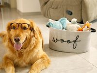 Panier pour chien moderne et écologique en corde de coton, bac de rangement pour animaux de compagnie avec poignées durables, grand organisateur de jouets pour chiots, jouets à mâcher, couvertures