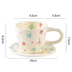 Professional Customized Cute Floral Blueberry Porcelain Tea Cups & Saucers <b>Set</b> Eco-Friendly 200ml Breakfast <b>Mugs</b> for Milk Tea - Product Image 6