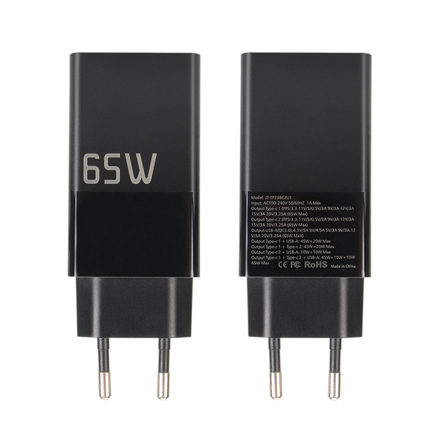 Korea EU UK US Plug 65W PD3.0 GaN USB Type C Fast Charging Adapter 3 Port Wall Charger Compatible for Laptops Tablets Phone