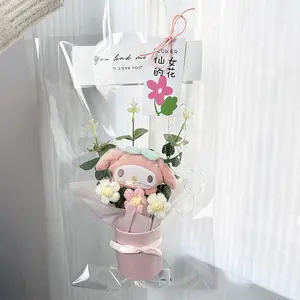 YuBon peluş buket oyuncak bebekler Kuromi Cinnamoroll benim melodi peluş çiçek oyuncak hediye çantası sevgililer günü noel kız arkadaş hediye