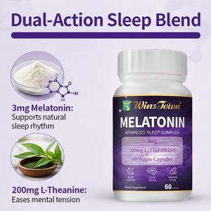 Cápsulas vegetales Winstown Melatonin Advanced Sleep Complex con L-Teanina, para un descanso diario suave, un sueño equilibrado y relajante. - Product Image 5