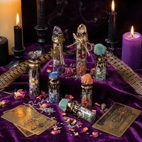 Ensemble de Bouteilles à Vœux d'Halloween en Cristal Naturel, Bouteille en Verre avec Éclats de Pierres Précieuses Guérisseuses, Bouchon Gouttelette Bronze, Pointe en Pierre Brute, Coffret Cadeau Sorcière