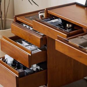 Solid Wood Dressing <b>Table</b> Nordic Retro Style Extendable Storage Bedroom Makeup <b>Vanity</b> With Light - Product Image 3