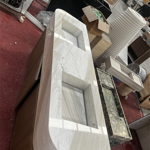 Meuble de salle de bain de luxe en marbre blanc avec vasque double, design en <span class=keywords><strong>bois</strong></span> massif cannelé, meuble-lavabo en marbre blanc - Product Image 1