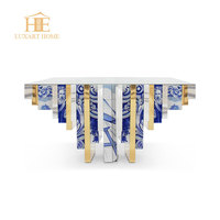 Console artisanale avec un design moderne exceptionnel, bois massif, miroir biseauté poli, décoration peinte à la main pour le mobilier de la maison
