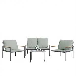 Light <b>Grey</b> Anthracite Garden Lounge Set Steel <b>Frame</b> Contemporary Outdoor Furniture 4 Seater - Product Image 1