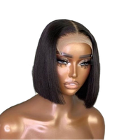 Perruques courtes bob brunes sans colle en cheveux humains indiens vierges 100% 12A, avec dentelle HD transparente, 14 pouces, lisses, densité 250%, vente en gros