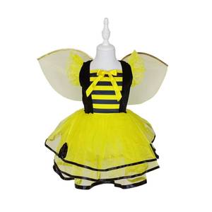 Costume d'abeille rayé noir et jaune MS avec ailes de fée et jupe tutu pour filles, robe de princesse fantaisie pour Halloween, tenue de scène imprimée pour enfants - Product Image 3