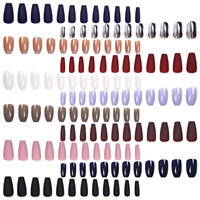 24 faux ongles en forme de cercueil français, peints, en ABS, pré-peints, prêts à poser, à pression rapide, réutilisables, durables, tendance, couvrance totale