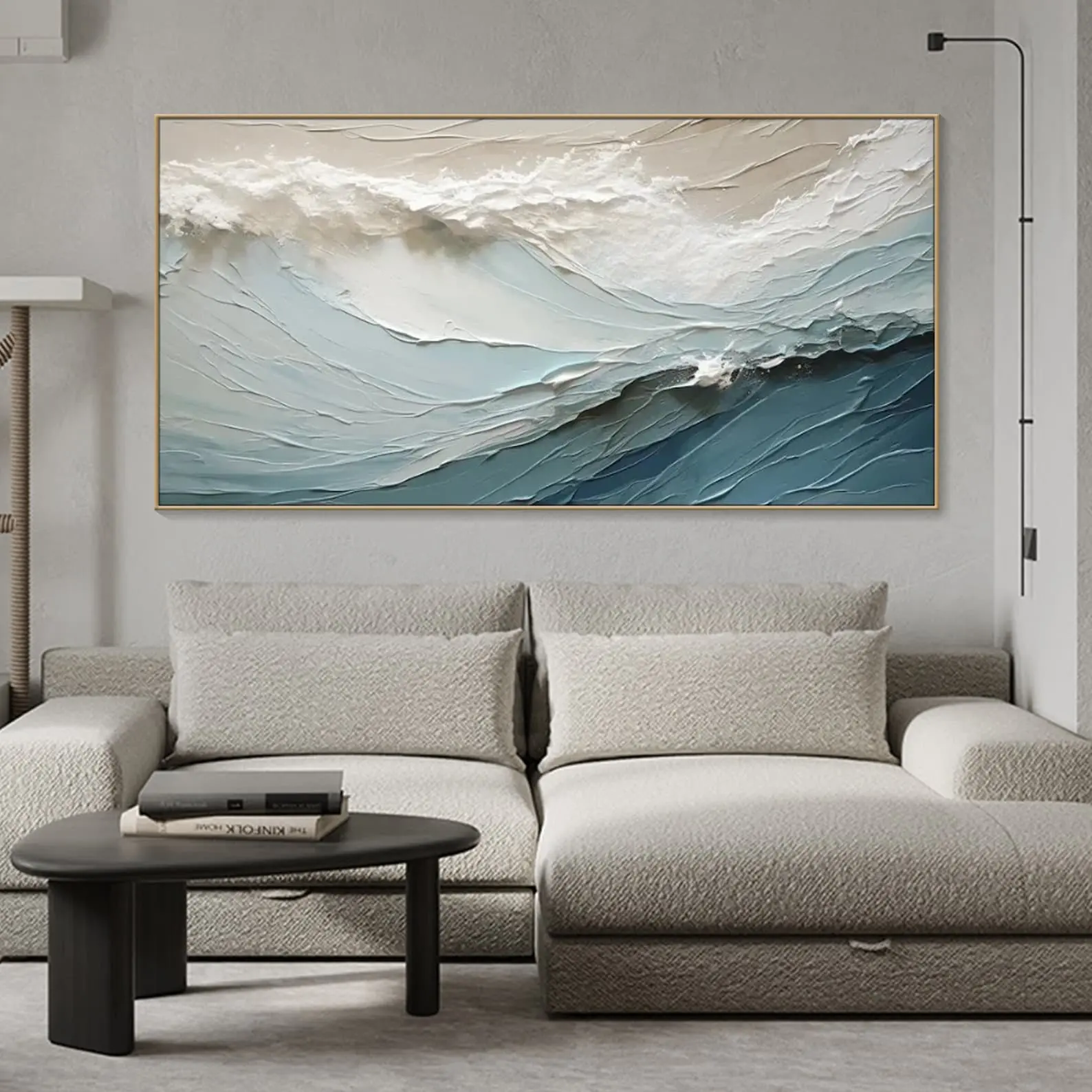 ファッションキャンバスアートミニマリスト3Dテクスチャ砂岩青い海の海の波抽象的な油絵寝室の装飾のためのモーデンウォールアート