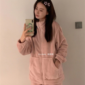 Invierno leche terciopelo caramelo Color cremallera pijamas mujeres novias Coral sólido 280g - Product Image 3