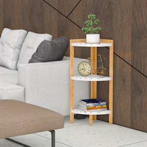 Natural Wood Beech Wood <b>Storage</b> Rack White Rectangle Standing Type Floor Standing Home Living Room Study <b>Corner</b> <b>Unit</b> - Product Image 4