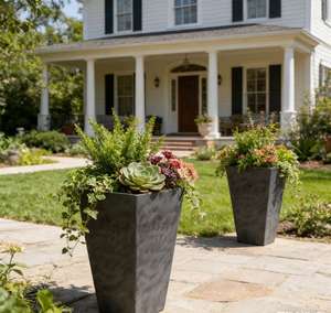 Betonoptik PP-Kunststoff-Pflanzgefäß, hoch, quadratisch, konisch, langlebig, leicht, Blumentopf, matt, mit Drainageloch für Haus und Garten - Product Image 1