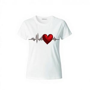 Camiseta Casual de Verano para Mujer, Talla Grande, 100% Algodón Jersey, Estampado de Corazón Rojo Romántico, para el Día de San Valentín - Product Image 1