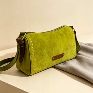 Sac bandoulière rétro cylindrique, sac à bandoulière vert avec rivets décoratifs et fermeture éclair, sac à main décontracté quotidien avec sangle réglable - Product Image 4