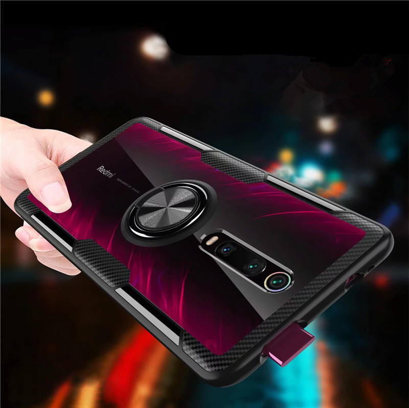 For Xiaomi Mi9T Mi 9T Pro Case Luxury Magnetic Ring Transparent Clear Glass  Back Cover for Redmi K20 Pro Car Holder Stand Cases
